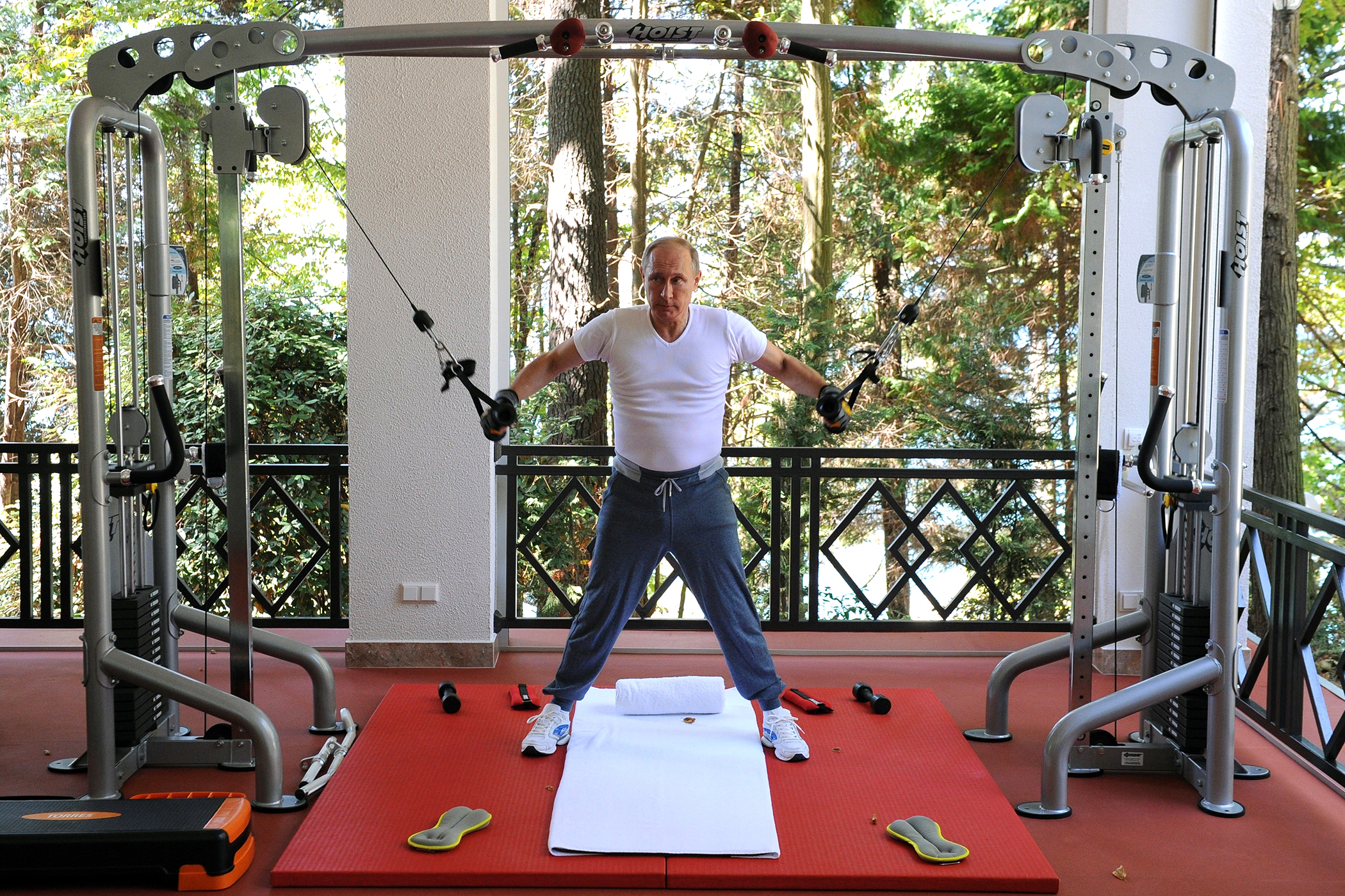 Putin working out in cashmere sweatpants