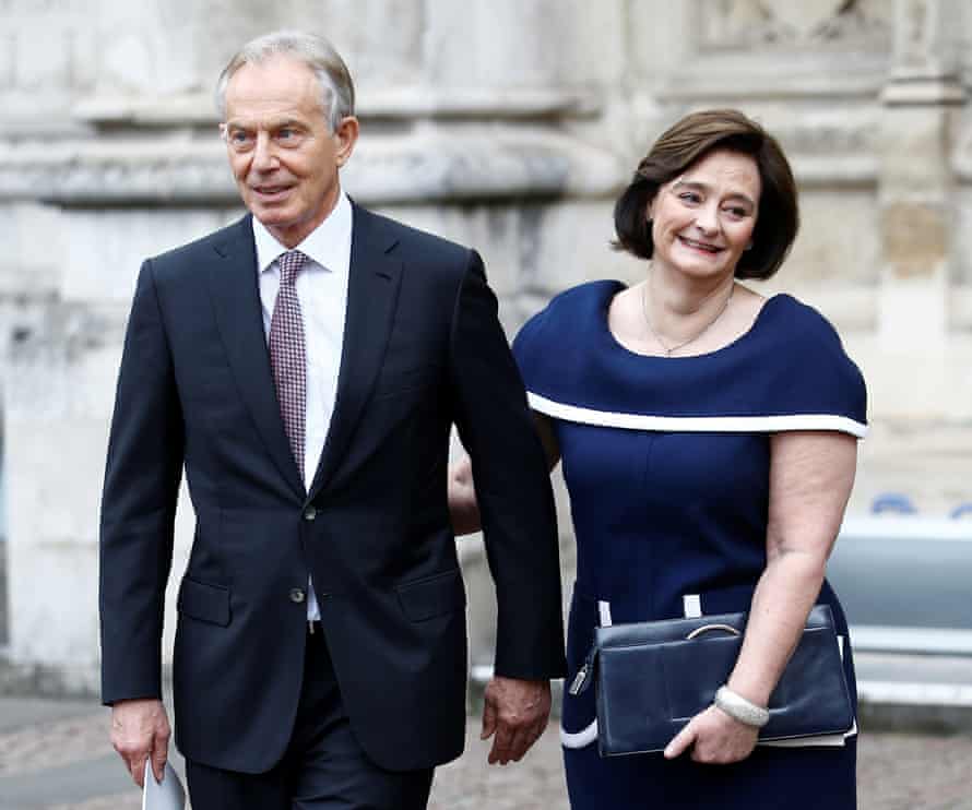 Former Prime Minister Tony Blair and his wife, Cherie Blair