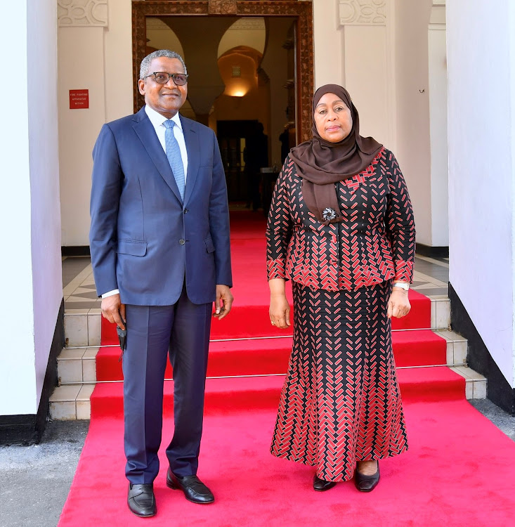 Tanzanian President Samia Suluhu and Nigerian business mogul Aliko Dangote.