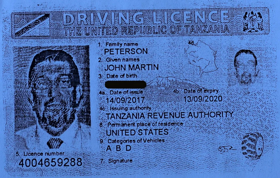 Relatives of Rabia Issa have kept this photocopy of John Peterson's drivers license they said police gave them after her death.