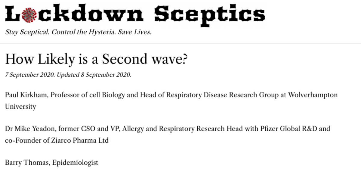 Masthead for Lockdown Skeptics.org publisher of How Likely is a Second Wave?
