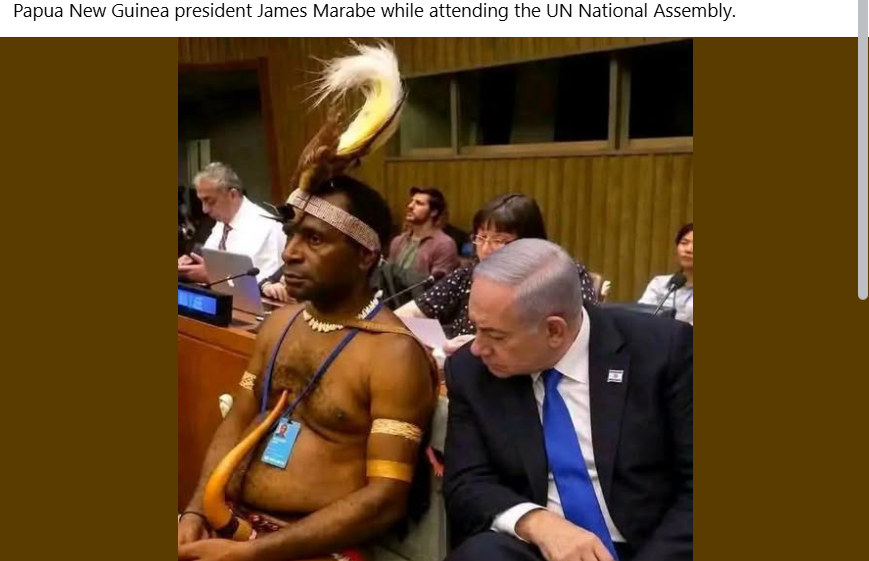Picha hii ya Netanyahu akishangaa mavazi ya mwakilishi wa New Papua Guinea ni halisi?