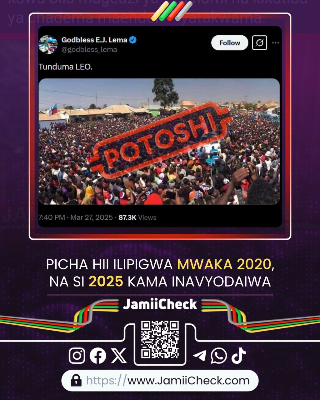 Godbless Lema amechapisha picha inayoonesha  wananchi waliojitokeza mkutano wa Lissu, Machi 27, 2025 Tunduma