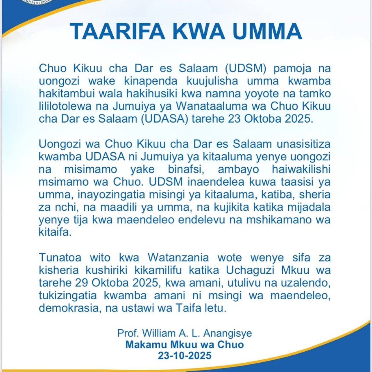 UDSM yailaani UDASA kwa kukosa “Maadili ya Umma”
