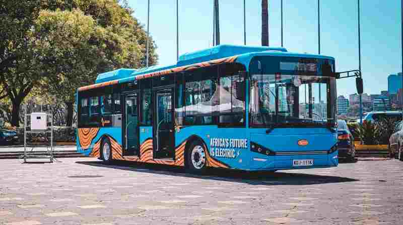 Nairobi PSV electric bus parked at Stima Plaza charging station