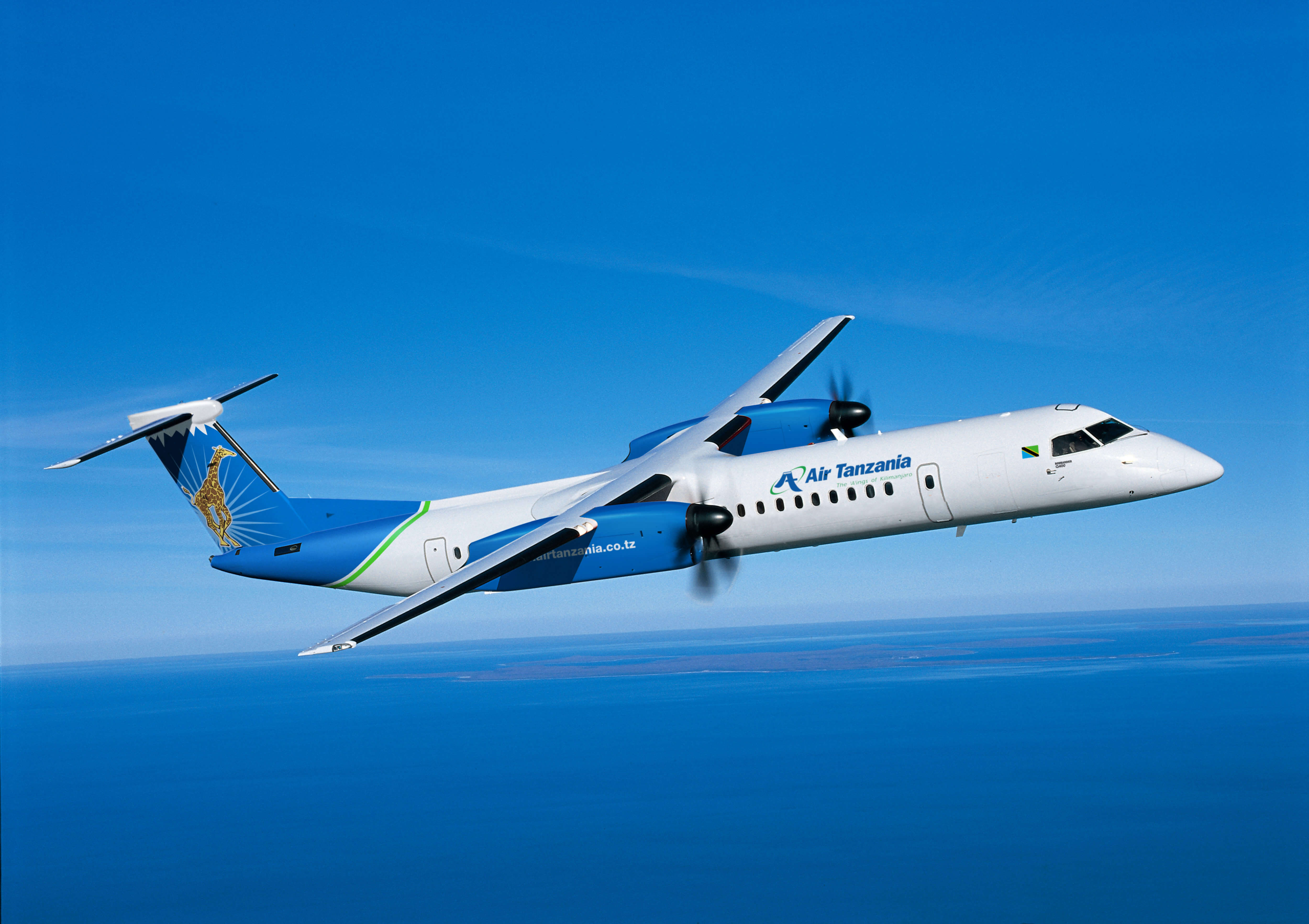 Bombardier Q400 turboprop in Air Tanzania livery