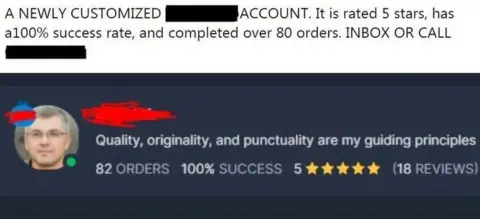 Facebook An from a Facebook group placed by a Kenyan writer selling an essay mill account with a white profile picture.