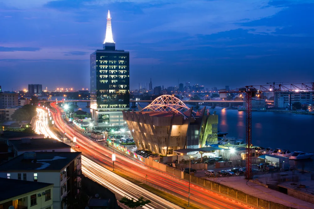 Very neat night view of cars moving on a street on Victoria Island in Lagos, one of the best places to visit in Africa
