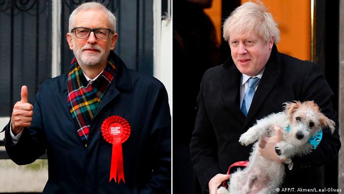 Kushoto: Kiongozi wa upinzani Jeremy Corbin. Kulia: Waziri Mkuu wa Uingereza Boris Johnson (AFP/T. Akmen/L.eal-Olivas)