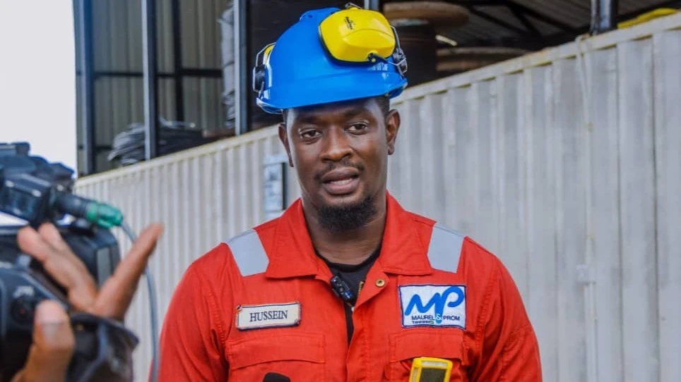 Hussein Chitemo, Production Superintendent at Maurel et Prom Exploration — the operator of the Mnazi Bay Block, briefs journalists over the weekend on operations at the site in Mtwara District.