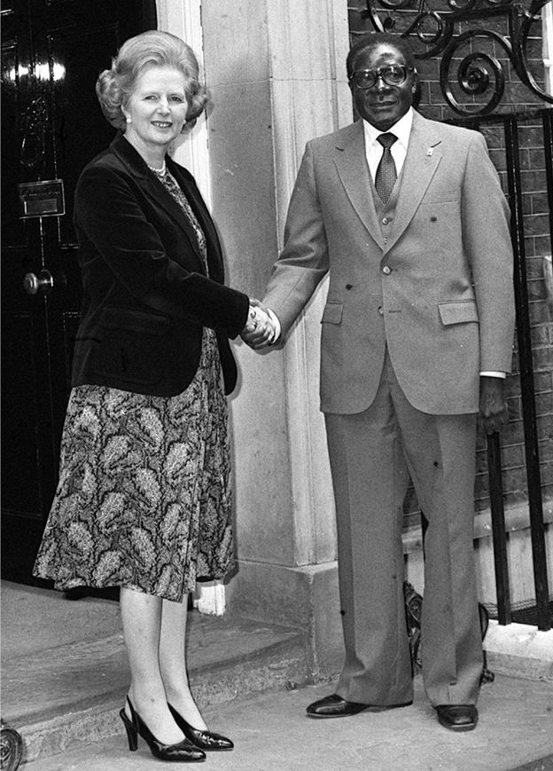 Margaret Thatcher and Robert Mugabe in 1980