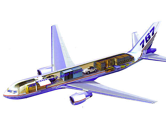 Cutaway diagram of the 757-300F showing cargo carrying configuration.