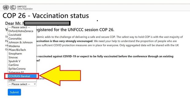 Iranian COVIran Barekat registered for UNFCCC session cop 26 