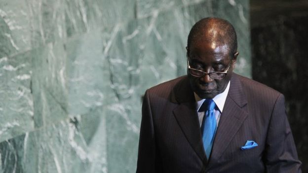 Robert Mugabe, walks after delivering an address to the United Nations General Assembly at UN. headquarters 22 September 2011, New York City