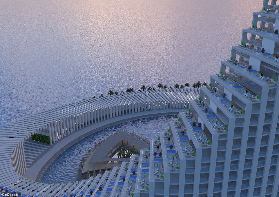 The Zanzibar Domino Tower will be built on a man-made island linked by a bridge to the west coast of Zanzibar. It will house hotel and residential units that have spectacular outer terraces oriented south-southwest for 'stunning views of Stone Town, the coastline and ethereal Zanzibar sunsets'