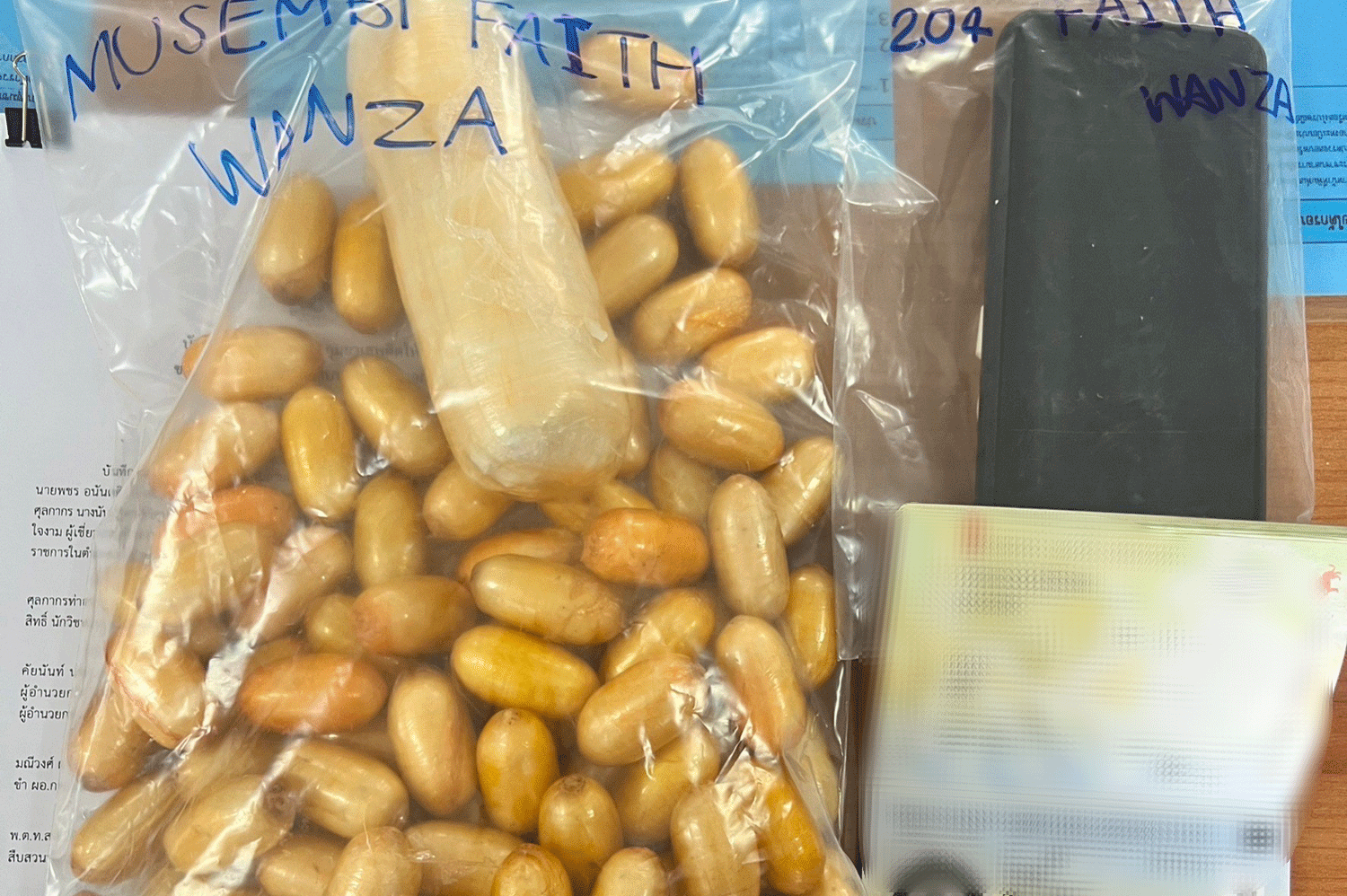Cocaine recovered from the stomach of one of the three Kenyan women arrested on Tuesday at Phuket airport. (Photo: Sakhu police)