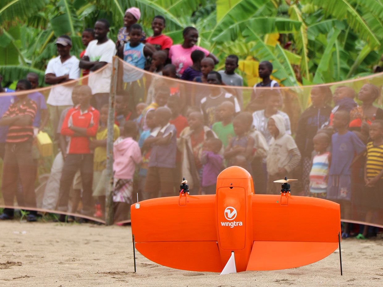 Startup Wingtra demonstrating its cargo drone.