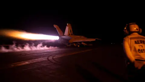 Reuters A fighter jet is launched from the U.S. Navy aircraft carrier USS Dwight D. Eisenhower during a strike against what the U.S. military describe as Houthi military targets in Yemen, February 3, 2024
