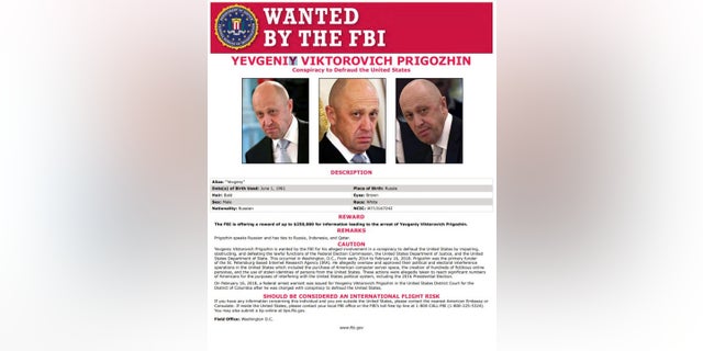 An FBI poster of Russian oligarch Yevgeniy Viktorovich Prigozhin.