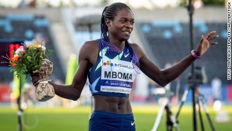 Christine Mboma of Namibia reacts set a new world Under-20 record in a women's 400m race at the Irena Szewinska Memorial athletics meeting in Bydgoszcz, Poland, 30 June 2021.