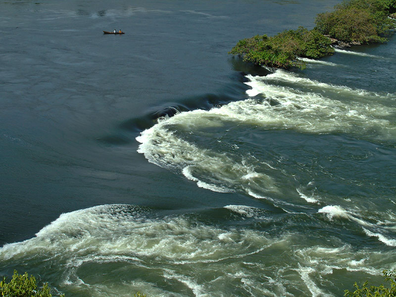 Aerial photo of the headwaters of the White Nile at Jinja, Uganda