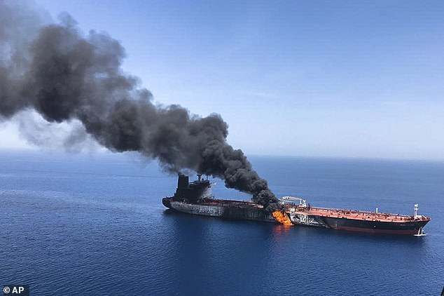The Front Altair was struck by explosions alongside the Kokuka Courageous, a vessel owned by Japan, back in June this year (pictured, one of the tankers burning)