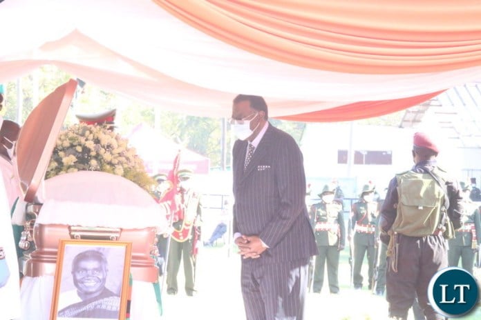 President of Namibia Hage Geingob pay his last respect to the late President Kaunda during the state funeral service at the show grounds