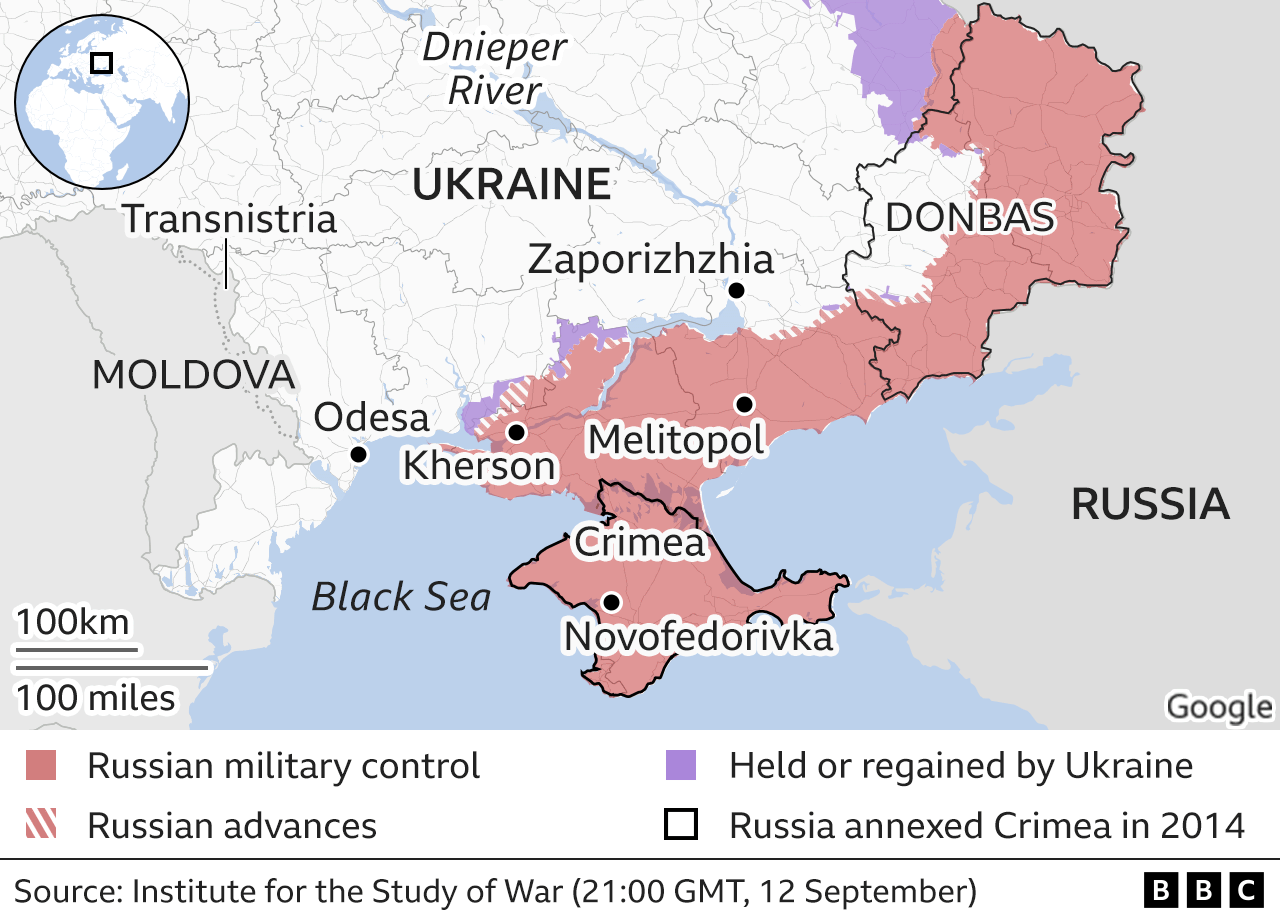 Map showing the south of Ukraine. 12 Sept