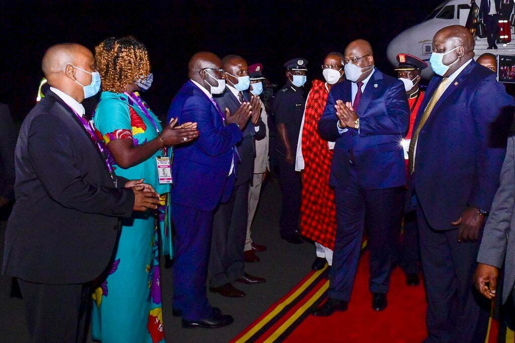 Félix Antoine Tshisekedi Tshilombo, the President of the Democratic Republic of Congo arrives at Entebbe Airport on May 11, 2021