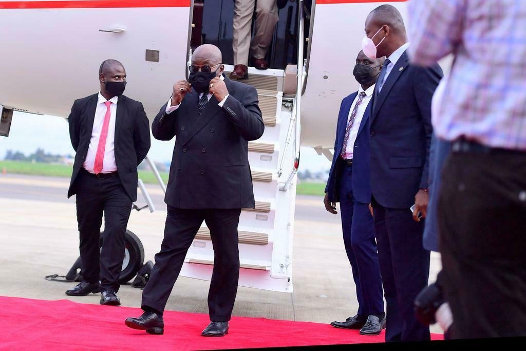 Ghana president Nana Akufo-Addo arrives at Entebbe on May 11, 2021