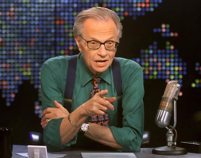 Talk show host Larry King is shown on the set of his program 'Larry King Live' at the CNN studios in Los Angeles in March 2005.