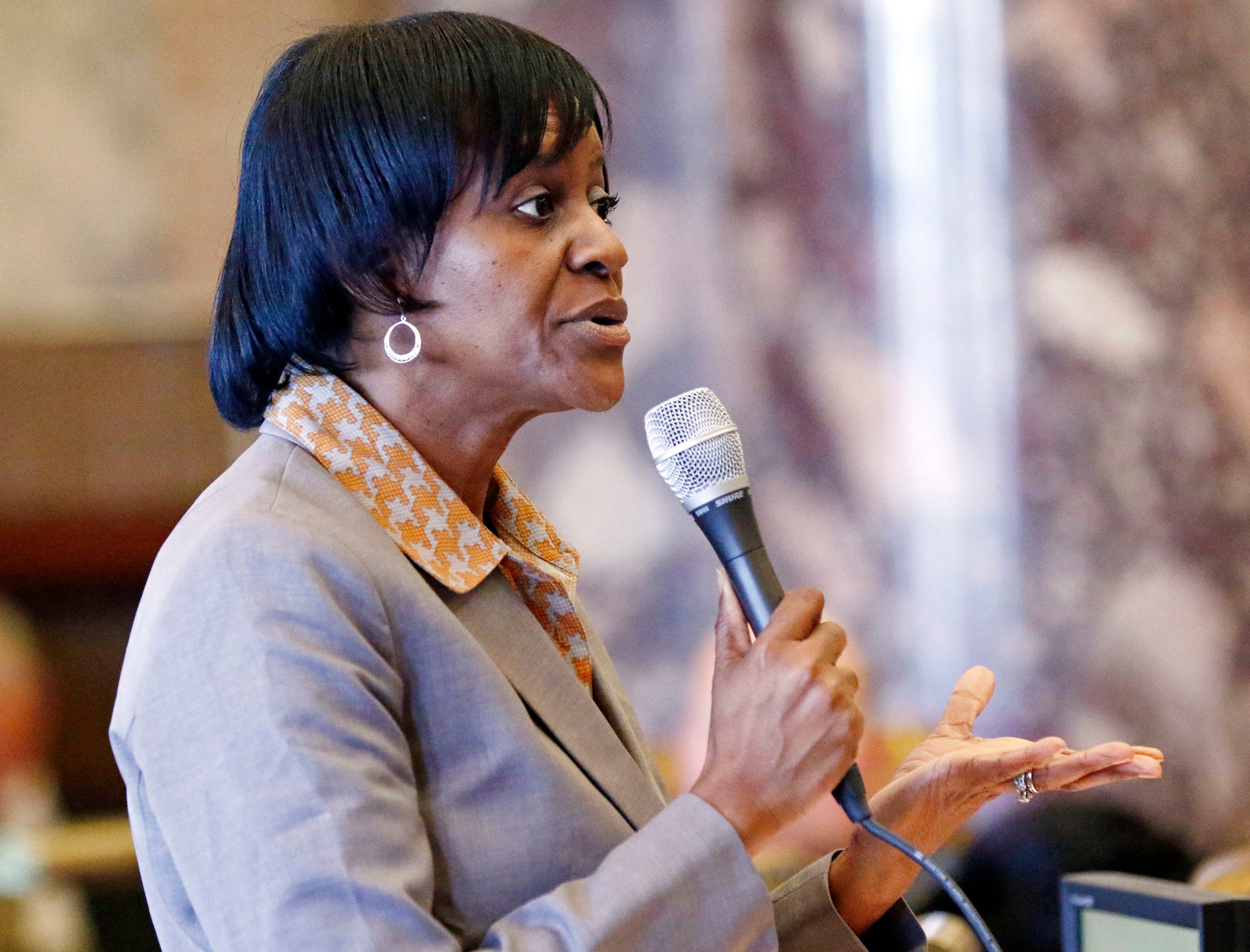 Sen. Tammy Felder Witherspoon, D-Magnolia, during floor debate in Senate chambers at the Capitol in Jackson, Miss., in 2018.
