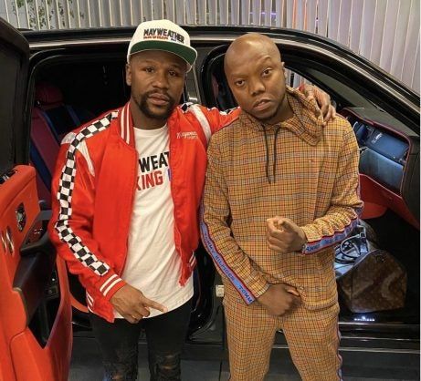 Floyd Mayweather pictured with media personality TBO Touch in South Africa in January 2020