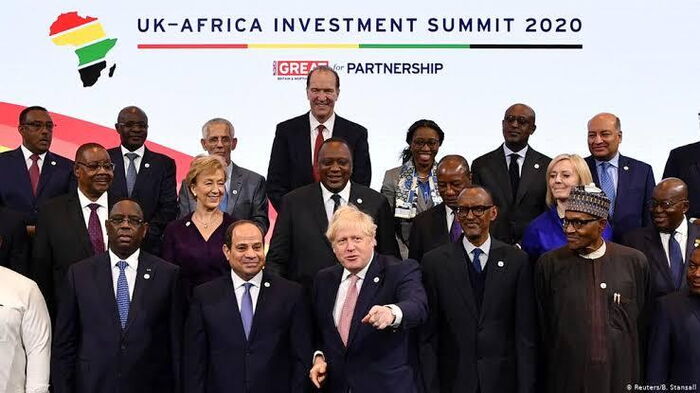 UK Prime Minister Boris Johnson and African leaders at the 2020 UK-Africa Investment Summit on Monday, January 20, 2020.