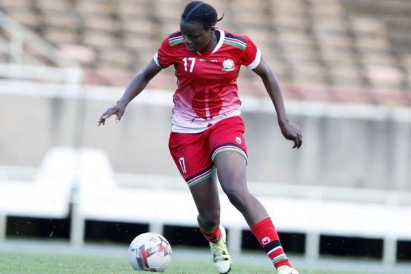 Harambee Starlets midfielder Corazon Aquino during the 2020 Tokyo Olympic Games against Zambia on November 8, 2019, at Moi International Sports Centre, Kasarani. 