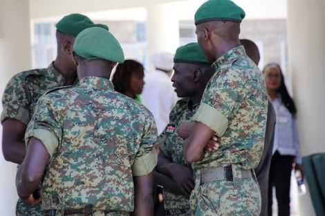 National Youth Service (NYS) Officers at the coronavirus isolation and treatment facility in Mbagathi District Hospital on Friday, March 6, 2020