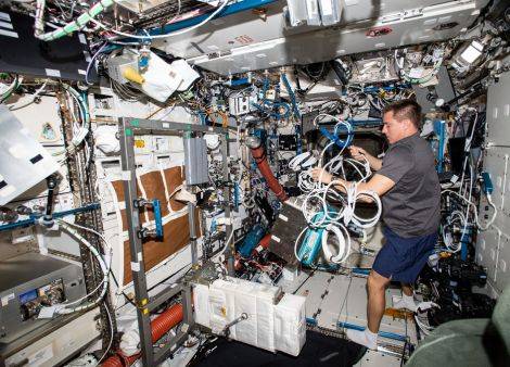 A member of the crew aboard the International Space Station.