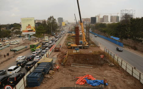 An aerial view of the on-going Nairobi Expressway project along Mombasa Road