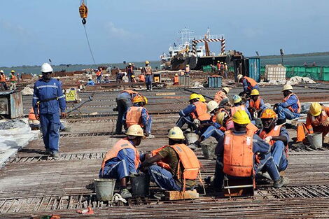 Ongoing construction of the second berth of Lamu port on August 27, 2019. 