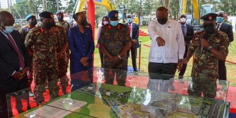 President Uhuru Kenyatta is shown the conceptual model of the KNRR hospital on Tuesday, August 31.