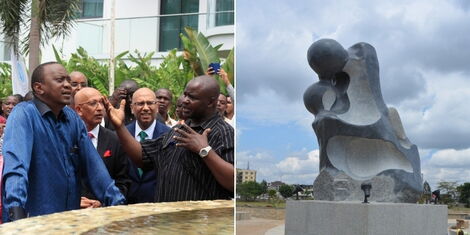 President Uhuru Kenyatta and Gerald Motondi during the unveiling of the EnglishPoint Marina statue in Mombasa