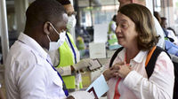 Travellers at Kilimanjaro International Airport in Tanzania.