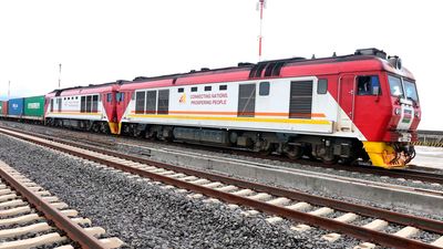 A cargo train at the Naivasha Inland Container Depot in Kenya.